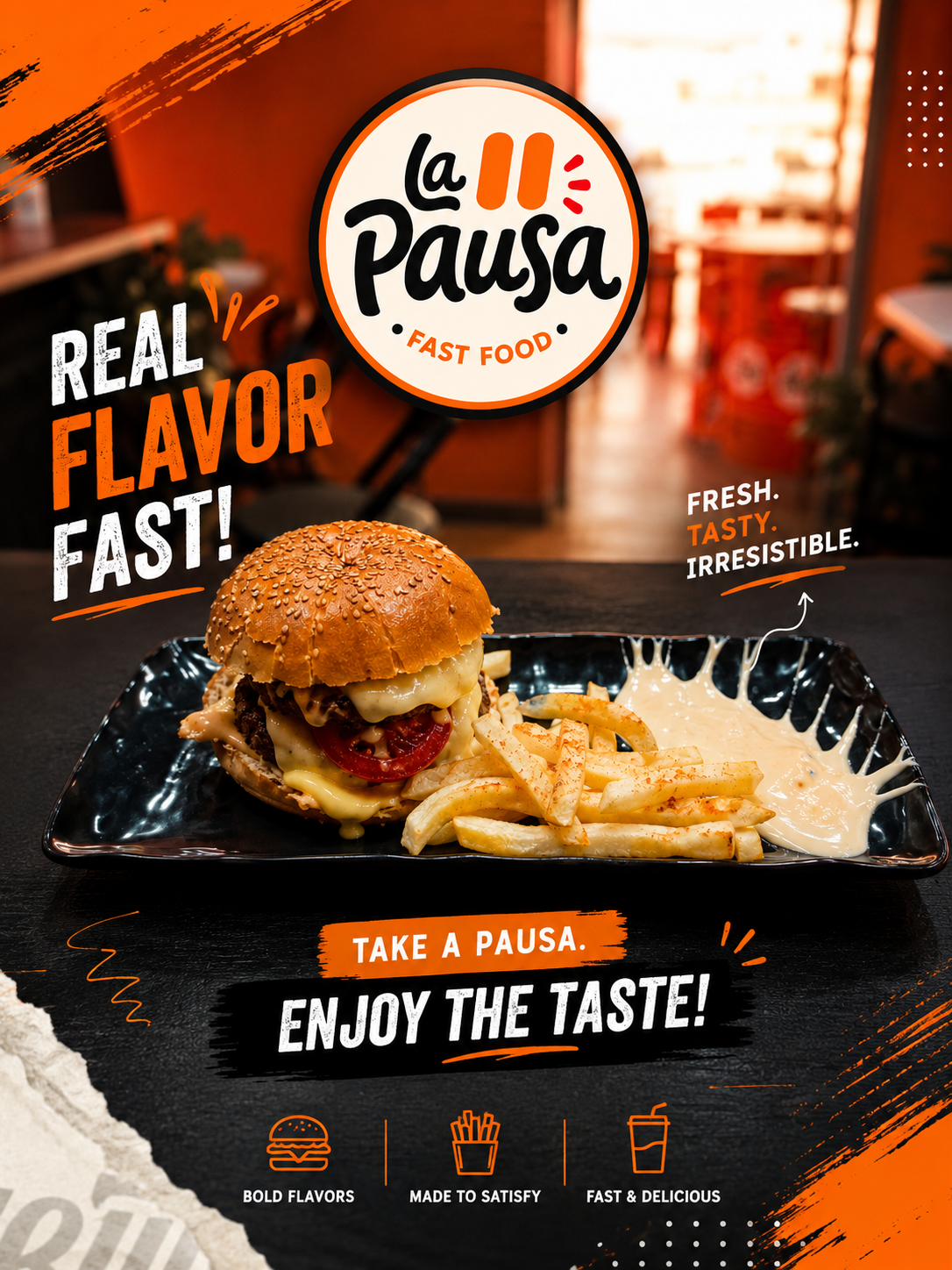 Burger généreux et frites de La Pausa